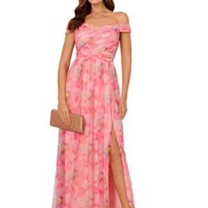 Adrianna Papell Pink Floral Off-Shoulder Maxi Dress